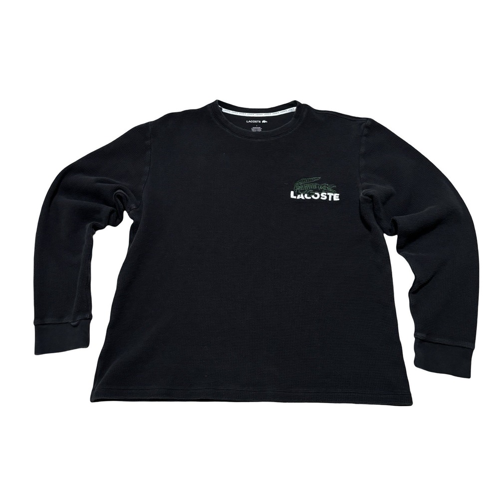 Lacoste Sleepwear Shirt Men's LG Black Waffle Knit Thermal Long Sleeve Shirt